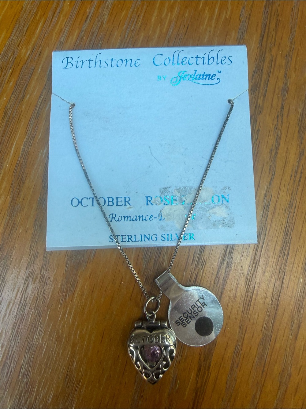 Vintage NWT Sterling Silver October Heart Birthstone locket Pendant Necklace